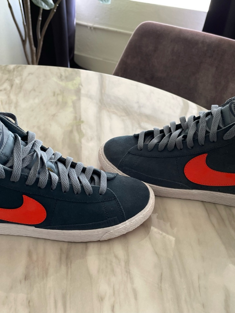 Nike Men’s Teal Suede High-Top Sneakers with Orange Swoosh